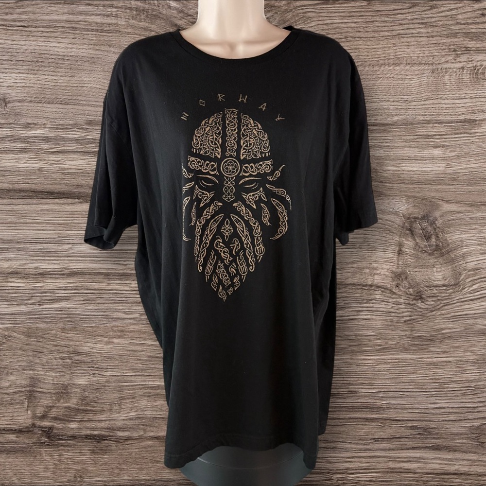 Disney Epcot Norway World Showcase Men's XL T-Shirt Tee Black/Gold 2 Sided (821